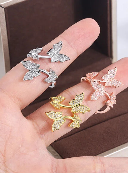 KissIcon Sterling Butterfly Zircon Ring - Open Prom Jewelry