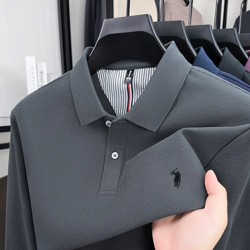100% cotton spring and autumn new men's long sleeved casual comfortable fashion brand polo shirt exquisite pony embroidery top
