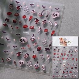 5D Skeleton Bat Halloween Nail Art Stickers y2k Black Bat White Skull Adhesive Emobossed Nail Decorative Decals Halloween Slider