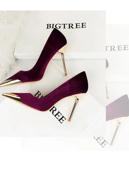 Women Fashion Comfort Suede High Heels Green Burgundy