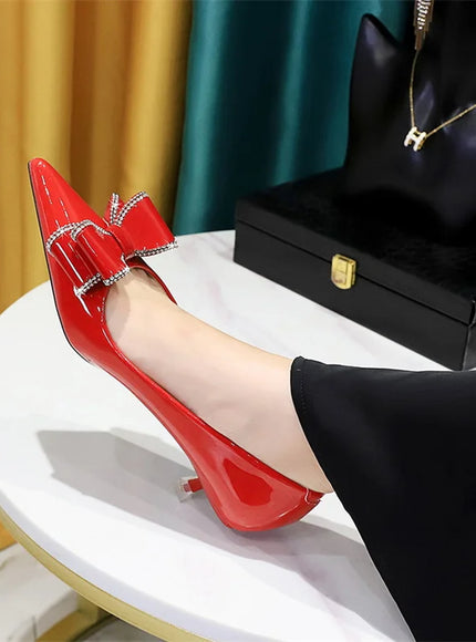 New Fashion Street Style Patent Leather Rhinestone Butterfly-knot