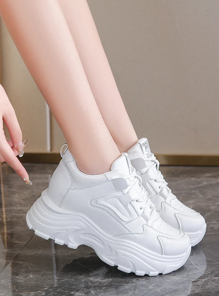 White Platform Women's Sneakers 2024 Spring Lace-Up Thick Bottom Vulcanize Shoes Woman Pu Leather Breathable Sports Shoes Ladies