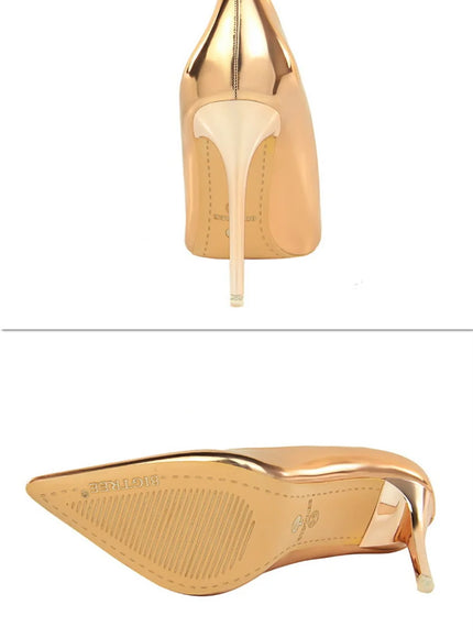 Fashion Metal Women Patent Leather Shallow Mouth Thin