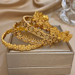 316L Stainless Steel Flower Cuff Bracelet Bangle for Women Fashion Hollow Floral Aesthetic Couple Wrist Stacked Jewelry Gifts