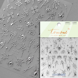 Shiny Silver Spider Web Insect Butterfly Dark Black Rose Flowers Ladybug Cicada Horrible Halloween Y2K Nail Art Stickers Decals