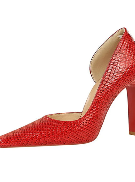 Woman Vintage Snake Print Pumps Square Toe Patent