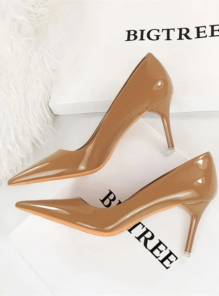 Fashion Simple Patent Leather Thin High Heel Women