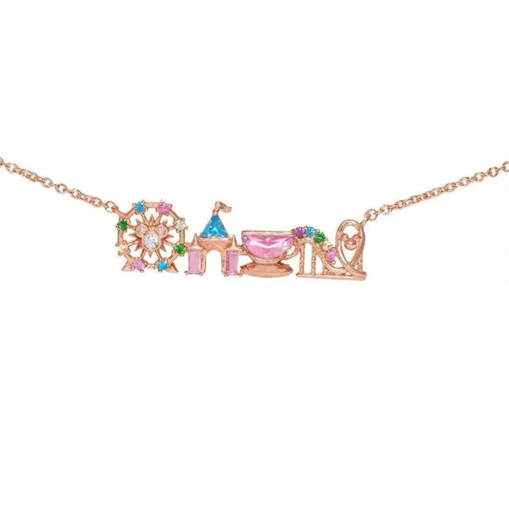 18K Gold Plated Colored Zircon Inlaid Amusement Park Pendant Necklace Cute Sweet Design Versatile Fashion Jewelry Girl 's Gift