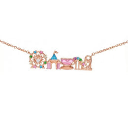 18K Gold Plated Colored Zircon Inlaid Amusement Park Pendant Necklace Cute Sweet Design Versatile Fashion Jewelry Girl 's Gift