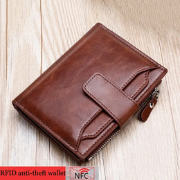 Men's Coin Purse Wallet RFID Anti-theft Man Leather Wallet Zipper Business Card Holder Money Bag Wallet Male