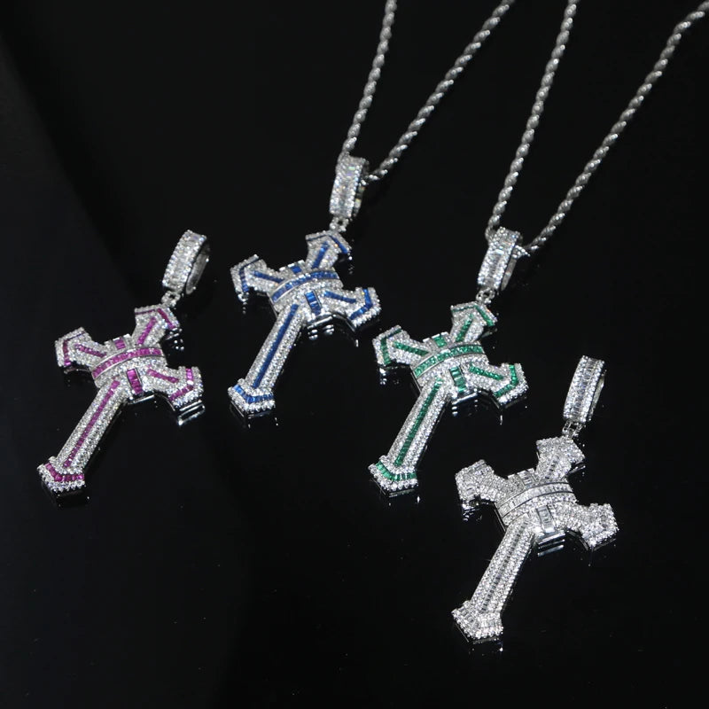 2025 New Cross Pendant for Men Women Full Iced Out Cubic Zircon Hip Hop Necklace Link Chain Fashion Rock Jewelry