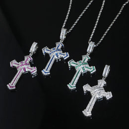 2025 New Cross Pendant for Men Women Full Iced Out Cubic Zircon Hip Hop Necklace Link Chain Fashion Rock Jewelry