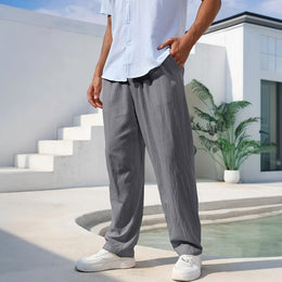 Men's Cotton Linen Pants Straight Leg Lightweight Breathable Comfortable Trousers Beach Style Solid Color Casual Cozy Sweatpants