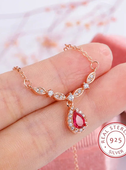 KissIcon 18K Gold Red Zircon Smile Pendant - Bridal Jewelry