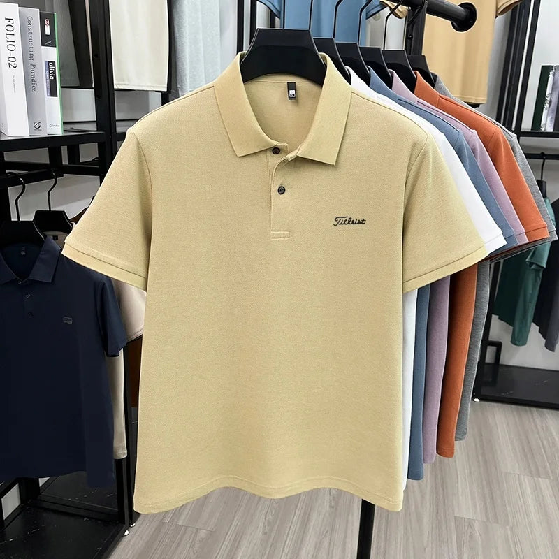 Men's Summer New Cotton 100% Short-Sleeved Polo Shirt, Collar Brand Printed T-Shirt, Breathable Casual Business Men's Clothing