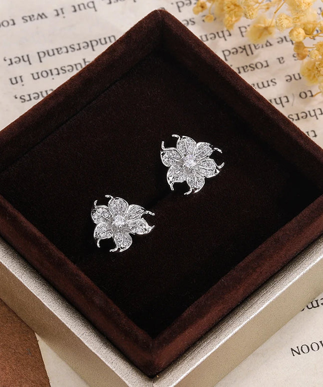 Charming Flower Earrings - Silver Plated CZ Snowflake Shine