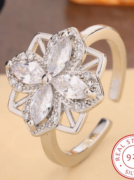 KissIcon Exquisite Silver Ring For Women - Flower Zircon