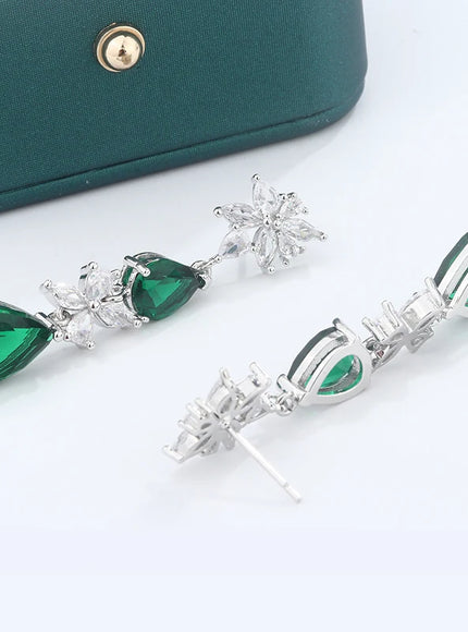 KissIcon Green White CZ Drop Earrings - Lightweight