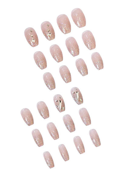 KissIcon 24 Pc Short Coffin Nails Pink Press