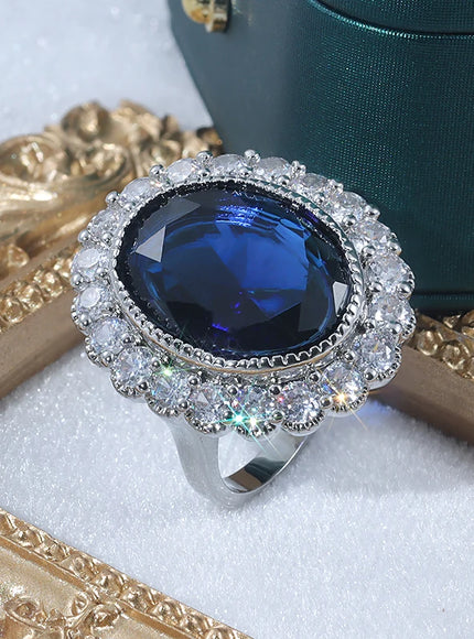 New High Quality Blue Zircon Ring for Women's Big Shiny AAA Zircon Jewelry Party Ring Engagement Jewelry Wedding Ring for Women