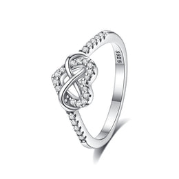 Original 925 Sterling Silver Ring Love Heart Pave CZ Crystal Stackable Rings For Women Wedding Engagement Birthday Gift Jewelry