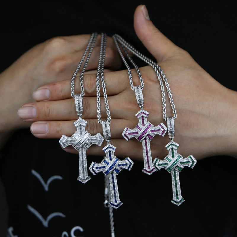 2025 New Cross Pendant for Men Women Full Iced Out Cubic Zircon Hip Hop Necklace Link Chain Fashion Rock Jewelry