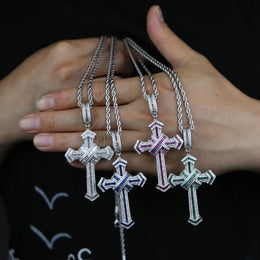 2025 New Cross Pendant for Men Women Full Iced Out Cubic Zircon Hip Hop Necklace Link Chain Fashion Rock Jewelry