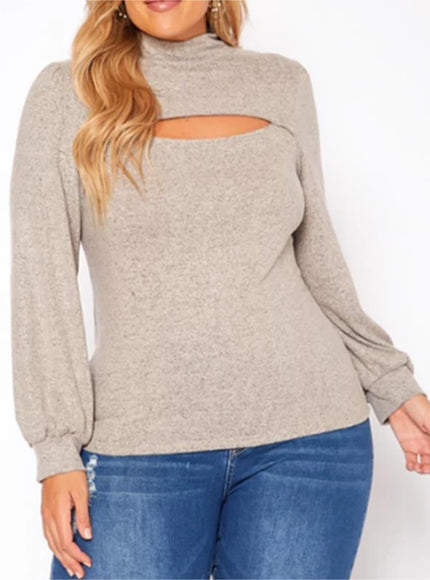 Plus Size Roll Neck Hollow Out Sweater – Loose Warm Pullover