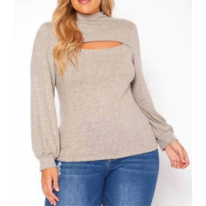 Dropshipman Plus Size Roll Neck Hollow Out Sweater – Loose Warm Pullover
