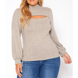 Dropshipman Plus Size Roll Neck Hollow Out Sweater – Loose Warm Pullover