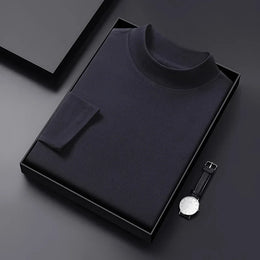 2026 New Men's Casual Solid Color High Collar Velvet Long Sleeve T-shirt Spring and Autumn Versatile Comfortable Top
