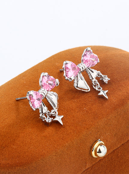 New High Quality 925 Silver Plated Women's Earrings Fashion Bow Shape Color Zircon Jewelry Anniversary Gift Earrings for Women