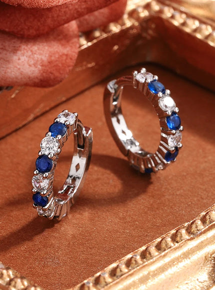 KissIcon Silver Plated Blue Zircon Stud Earrings - Party