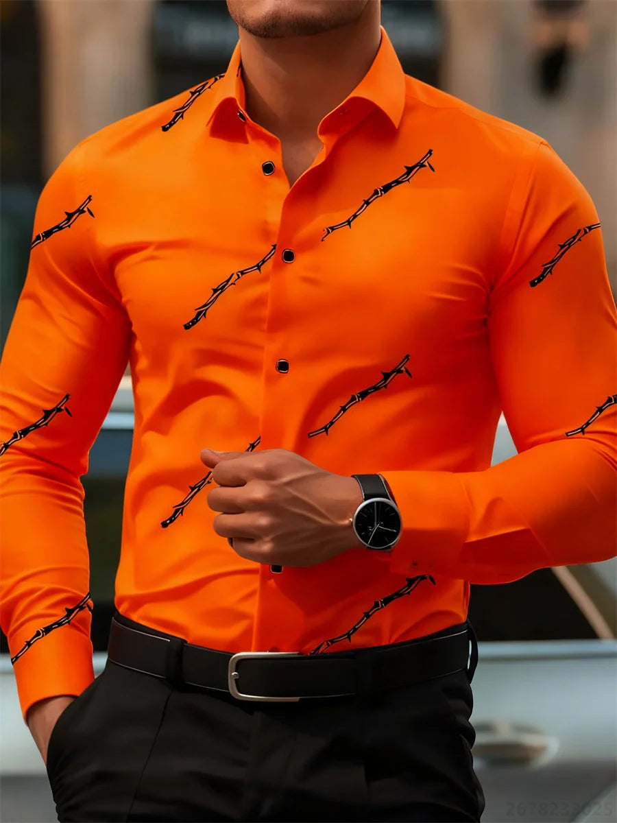 Men's personalized thorn print long-sleeved shirt. Business casual style, fashionable design, versatile and non-iron shirt.