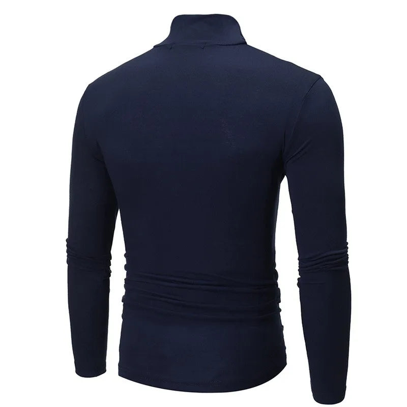 1/2pcs Autumn  Winter Men's High Neck T-shirt Slim Fit Fashion High Elastic Long Sleeve Casual Breathable Apparel Pullover