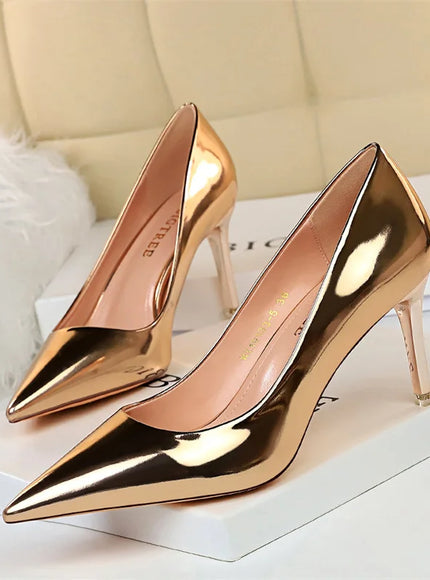 Fashion Metal Women Patent Leather Shallow Mouth Thin