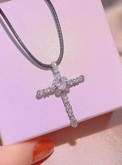 KissIcon Zirconia Cross Necklace - 925 Silver Plated