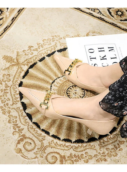 Fashion Metal Chain Decoration Women Pumps Shallow Mouth