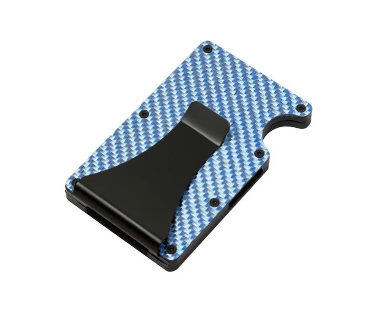 Minimalist  Wallet for Men, Money Clip Cash Strap Wallet, RFID Blocking Metal Wallet Aluminum Card Holder(Carbon Fiber)