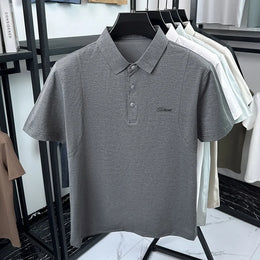 Luxury Men Summer New Short-Sleeved Polo Shirt Lapel Button Solid Color Letter Print Comfortable Ventilate Fashion Men'sClothing