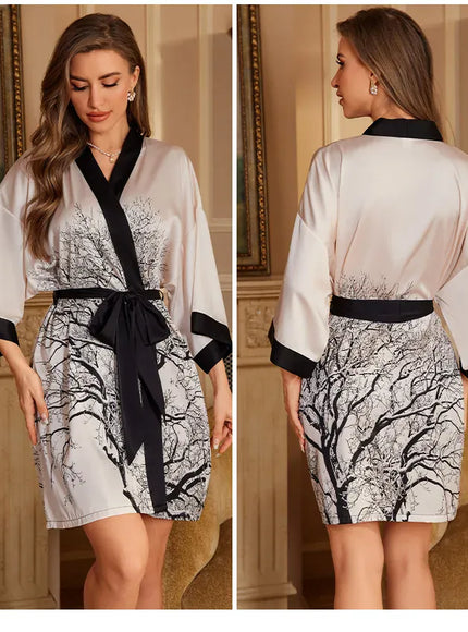 Plus Size Sexy Women Robe Sleepwear Silky Satin