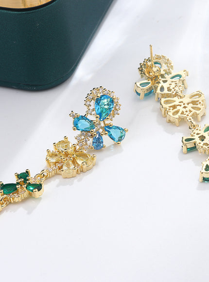 💋 925 Silver Flowers Butterfly Earrings - Crystal Sparkle
