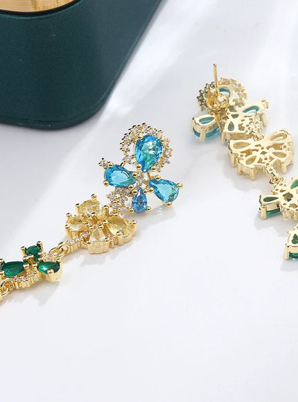 💋 925 Silver Flowers Butterfly Earrings - Crystal Sparkle