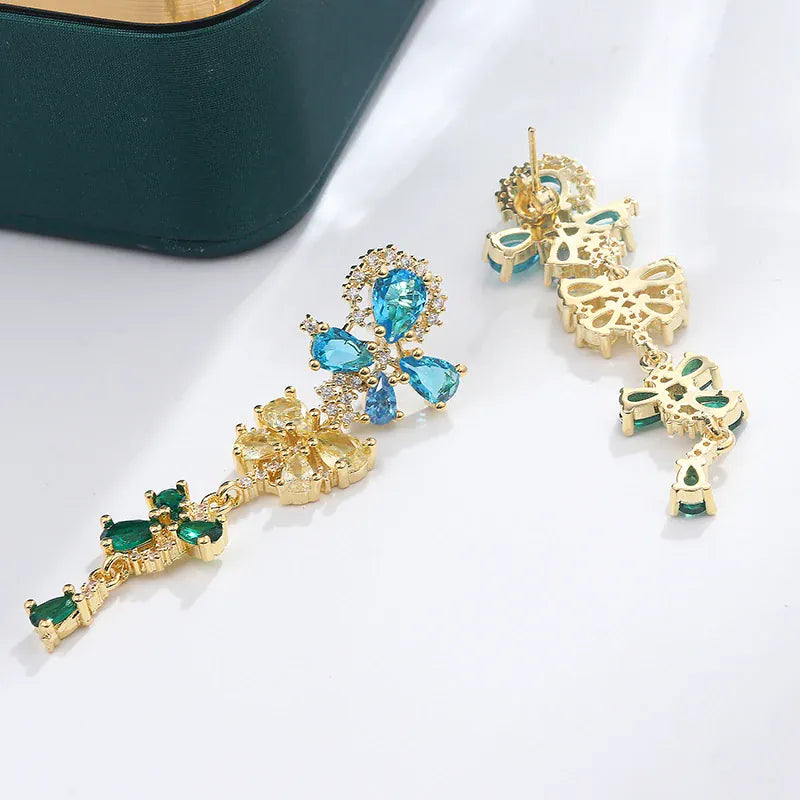 KissICON 💋 925 Silver Flowers Butterfly Earrings - Crystal Sparkle