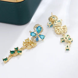 KissICON 💋 925 Silver Flowers Butterfly Earrings - Crystal Sparkle