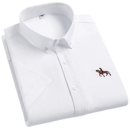 100% Cotton Oxford Shirt Men's Summer short sleeved Sleeve Embroidered Horse Casual Without Pock et Solid Shirt Plus Size S-6XL