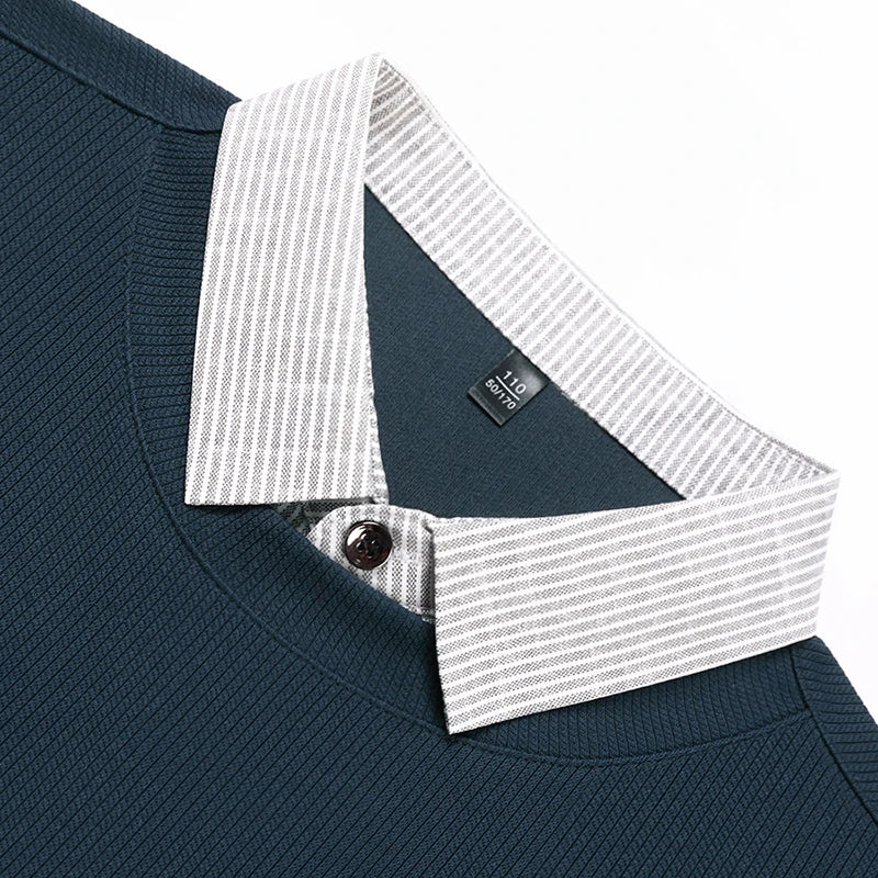 2026 New Men's Fake Two Piece Polo Shirt Casual Fashion Long Sleeve Collar T-shirt Versatile Top