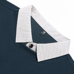 2026 New Men's Fake Two Piece Polo Shirt Casual Fashion Long Sleeve Collar T-shirt Versatile Top