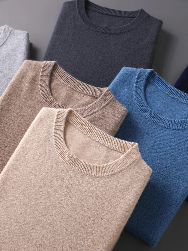 CHICUU Men's 100% Sweater O-neck Pullover Basic Long Sleeve Cashmere Knitwear Autumn Winter Smart Clothing Tops