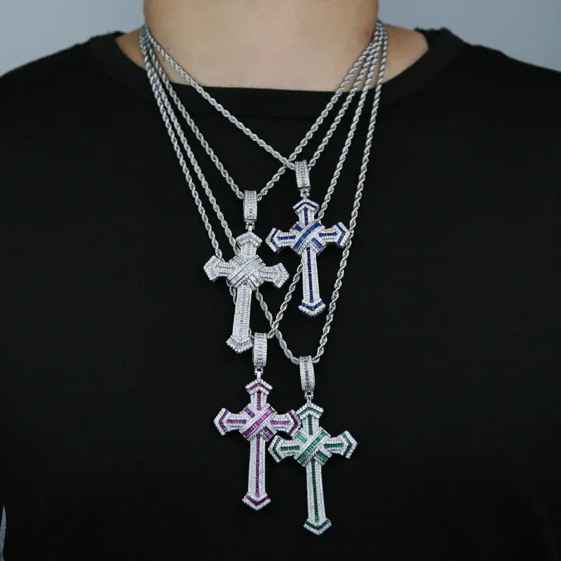 2025 New Cross Pendant for Men Women Full Iced Out Cubic Zircon Hip Hop Necklace Link Chain Fashion Rock Jewelry